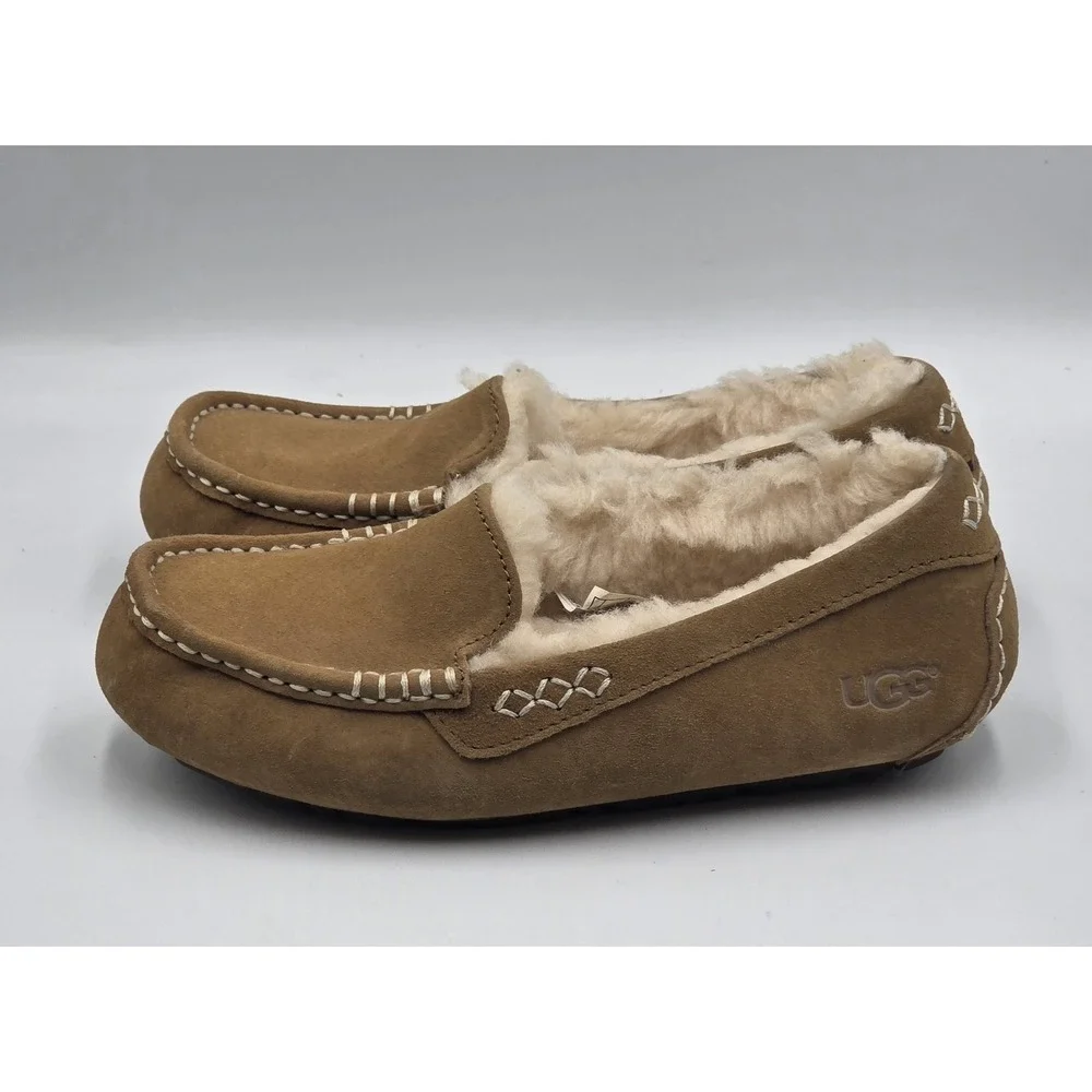 UGG Ansley Slippers Womens 5 Chestnut Sheepskin Moccasin Cozy - Picture 5 of 12